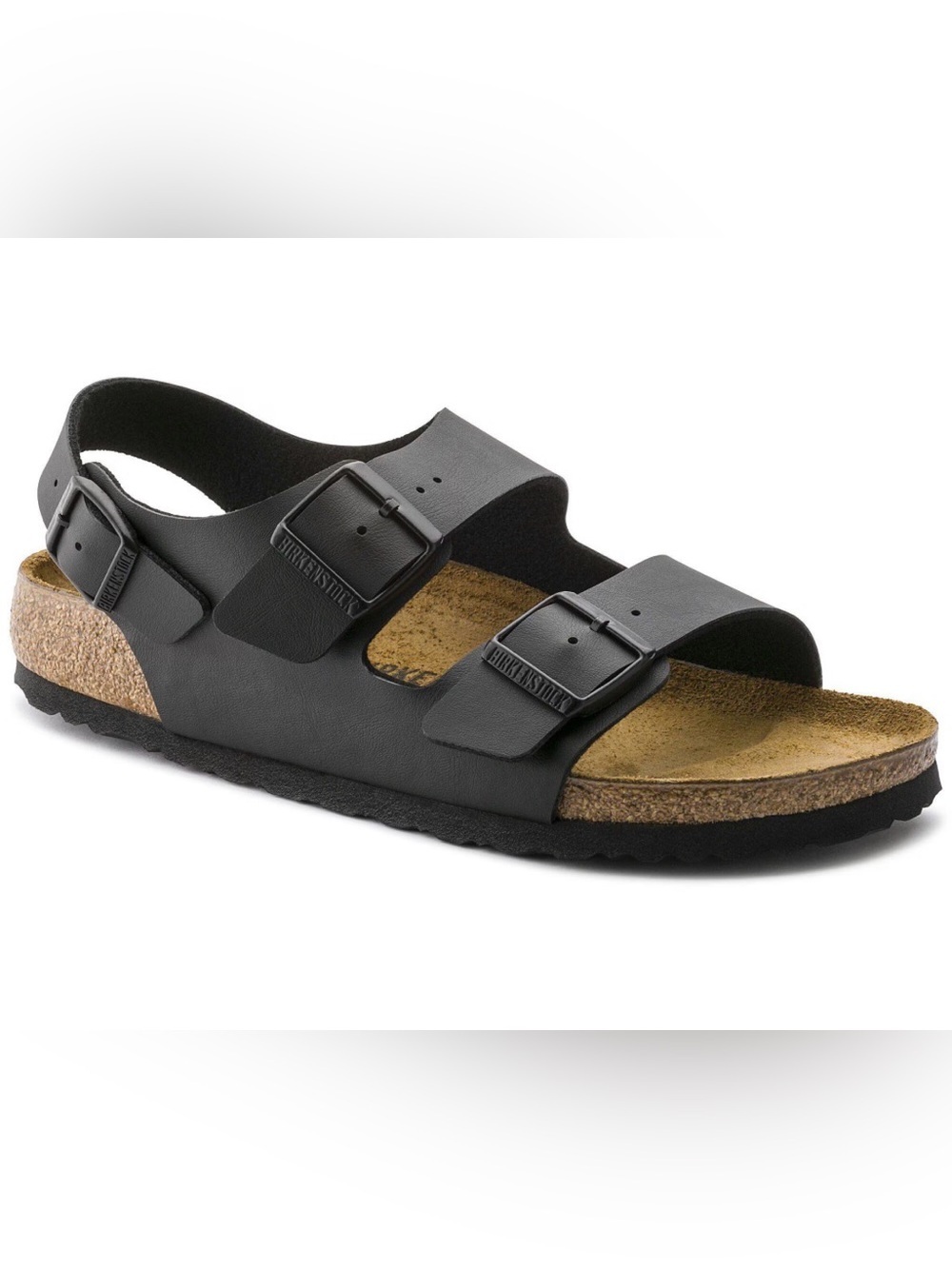 Birkenstock Milano Black Leather Two-Strap Buckle Sandals. Size 39